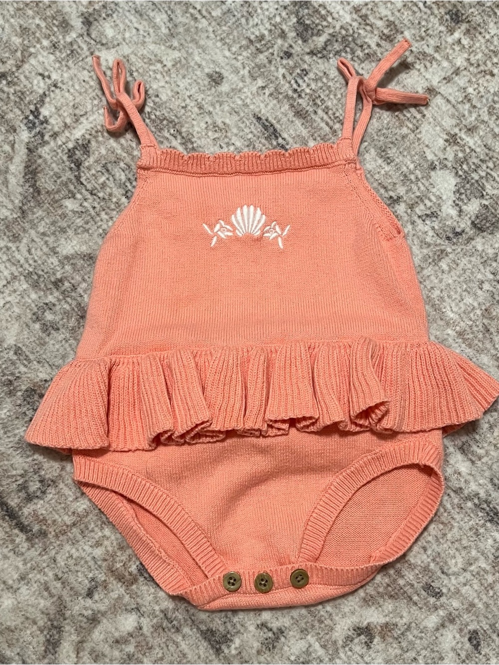 Girls' Coral Knit Ruffle One-Piece Romper